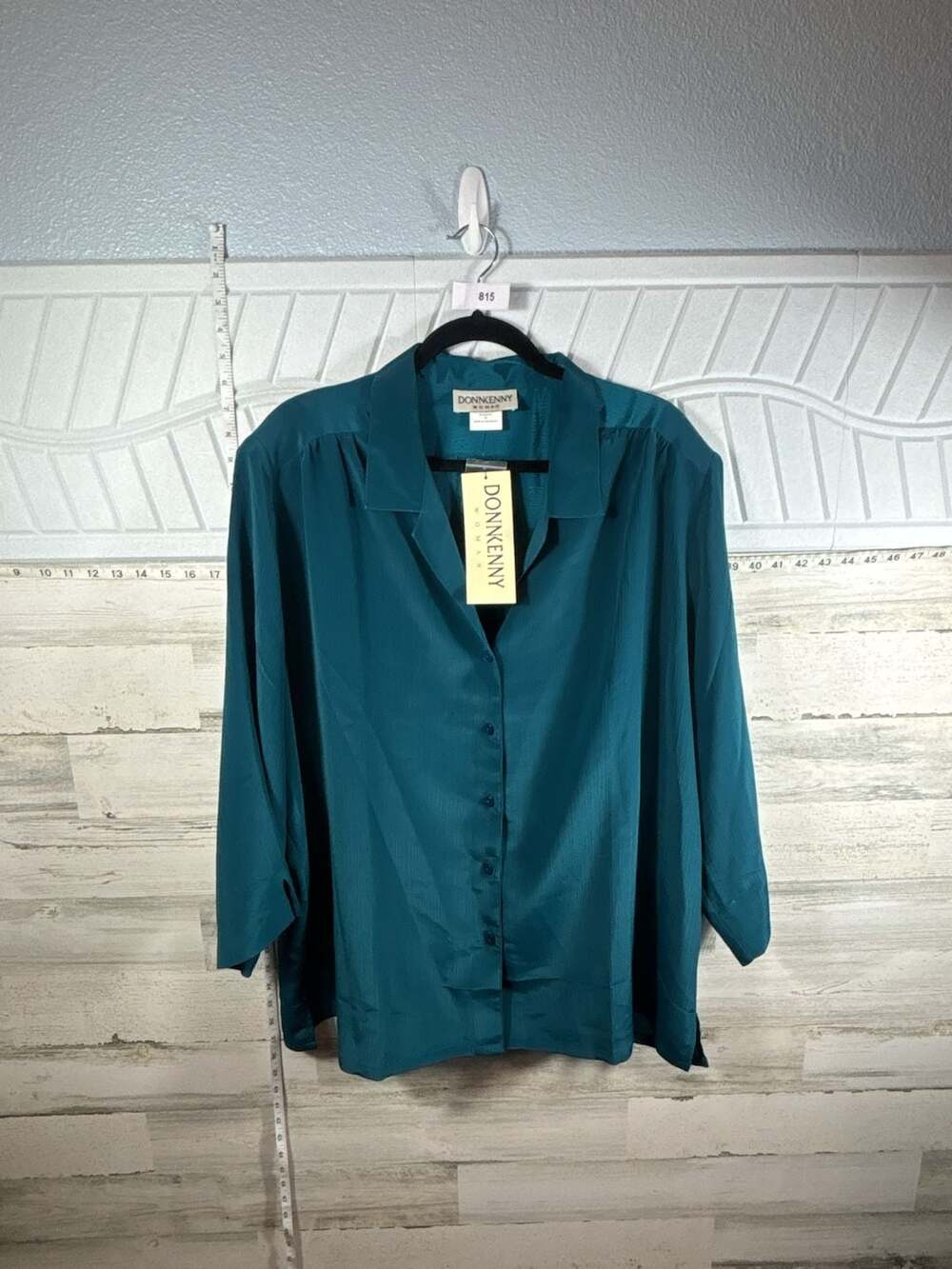 Donnkenny Woman Teal Blue Button-Down Satin Tunic Blouse 3X NWT